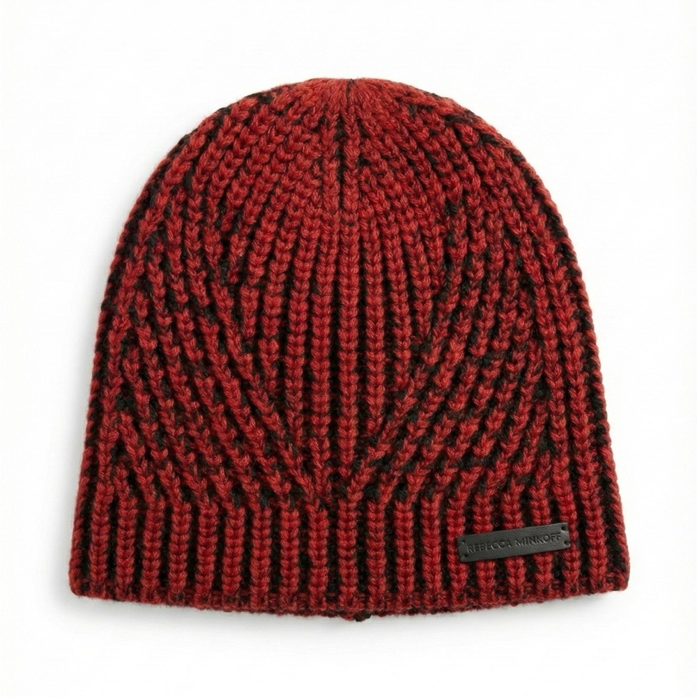 Rebecca Minkoff Red and Black Patterned Beanie